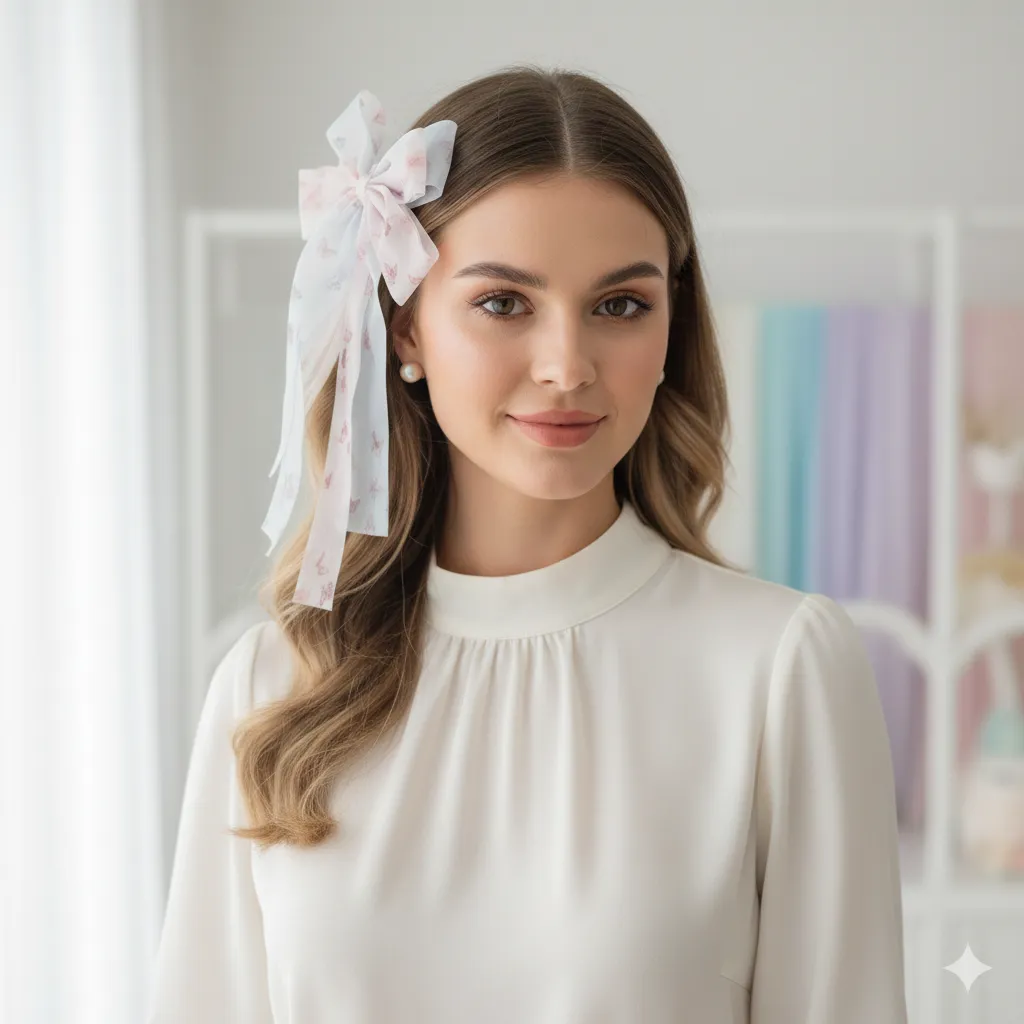 [220698] كلبس شعر فيونكة شيفون - دستة 12 قطعة